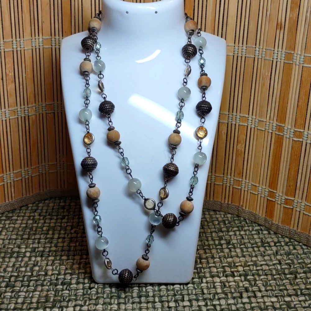 Glass and Wooden Bead Necklace